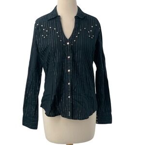 Wrangler Premium Women's Western Snap Front Shirt Black Metallic Studded Size M